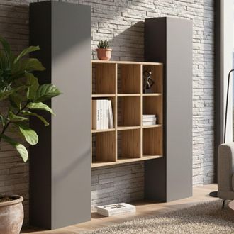 Dmora Aparador Ddacru, Juego De Sal&oacute;n Con 2 Puertas Y Estantes, Buffet De Sal&oacute;n, Aparador De Cocina, 100% Made In Italy, Cm 170x30h180, Antracita Y Arce - D