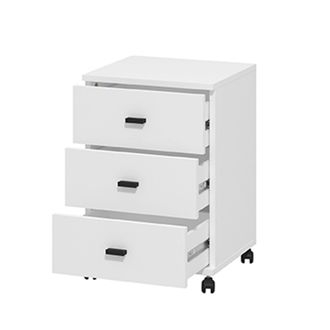 Dmora C&oacute;moda Kaza, 3 Cajones, Con Ruedas, Apertura Deslizante, 39x35x56h Cm Blanco Mate