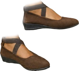 Generic Women Closed Toe Wedge Shoes Faux Suede Mary Jane Flats, Elastic Crisscross Strap Slip-On Low Platform Comfortable Dress Shoes for Work & Daily Walkin