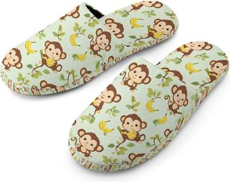 Generic Cute Monkey Mens Cotton Slippers Memory Foam Comfort House Shoes Winter Indoor Slipper for Hotel Casa Spa