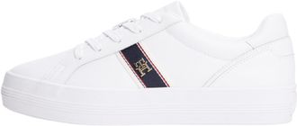 Tommy Hilfiger Womens Vulcanised Trainers with Logo Emblem, White (White), 7