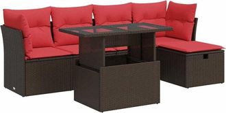 vidaXL 6 Piece Garden Sofa Set with Cushions Brown Poly Rattan Acacia Vidaxl