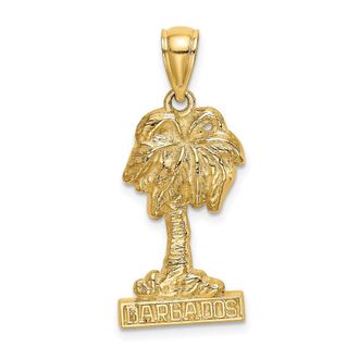 Diamond2Deal 14K Yellow Gold BARBADOS Palm Tree Charm Pendant