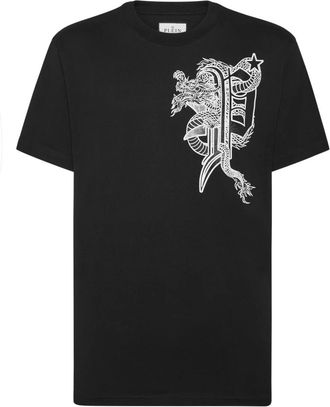 Philipp Plein Tops, Heren, Zwart, XL, Katoen, T-shirt Ronde Hals SS Dragon