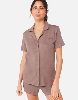 HUGO BOSS Womens Cotton Alyssa Short Pyjama Set, Dark Brown - Size: 16
