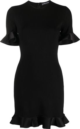 DAVID KOMA open-back ruffled minidress - women - Viscose/Elastane/Polyester/Triacetate/Polyamide - 10 - Black