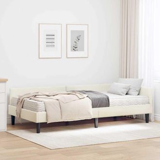 vidaXL Estructura De Cama Esquina Con Colch&oacute;n 2 Uds. Crema Terciopelo Vidaxl
