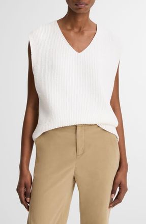 Vince Relaxed V-Neck Cotton Blend Sweater Vest in Optic White at Nordstrom, Size Xx-Small
