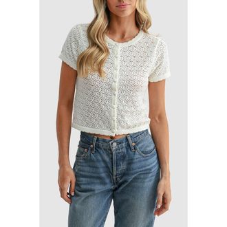All in Favor Pointelle Scallop Button-Up Shirt in Ivory at Nordstrom, Size X-Small