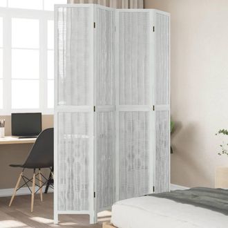Berkfield Home Room Divider 4 Panels White Solid Wood Paulownia