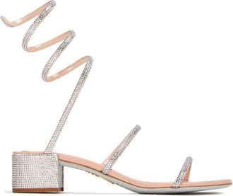 Rene Caovilla 40mm Juniper crystal-embellished sandals - women - Fabric/Satin/Leather - 38 - Neutrals