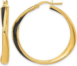 Diamond2Deal Sterling Silver Gold-tone with Black Enamel Hoop Earrings