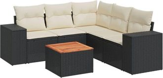 vidaXL Vidaxl - Set De Sof&aacute;s De Jard&iacute;n 6 Piezas Y Cojines Rat&aacute;n Sint&eacute;tico Negro