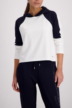 Monari Kapuzensweatshirt MONARI, Damen, Gr. 36, wei&szlig;, marine, Sweatware, Obermaterial: 55% Polyester, 38% Viskose, 7% Elasthan, unifarben, regular fit normal