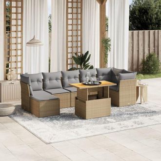 vidaXL Vidaxl - Juego De Sof&aacute;s De Jard&iacute;n Con Cojines Beige 8 Pzas Rat&aacute;n Pe