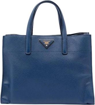 Prada Pre-owned Saffiano Satchel - Dames - Vintage Shopper - Blauw - ONE Size - Leer - Vintage