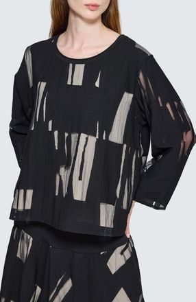 Luukaa D'Celli Selindra Sheer Jacquard Blouse in Ivory Black at Nordstrom, Size X-Large