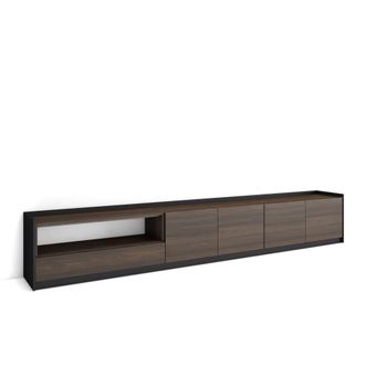 Skraut Home Mueble tv efecto madera roble oscuro y negro 310x37x50cm