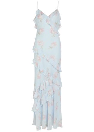 LoveShackFancy Loveshackfancy Rialto Floral-print Ruffled Chiffon Midi Dress - Blue - 6 (UK10 / S)