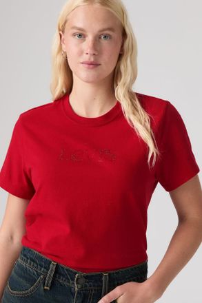 Levi's T-shirt Favorite con stampa - Donna - XL - Rosso / Tonal Rhinestone Club Logo Emboldened
