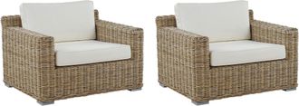 Beliani Beliani - Conjunto De 2 Sillones De Rat&aacute;n Natural Cojines Blancos Ardea