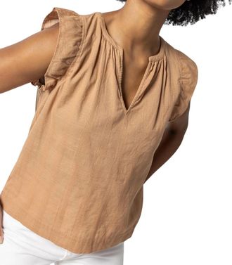 Lilla P Womens Flutter Sleeve Split Neck Top In Beechwood