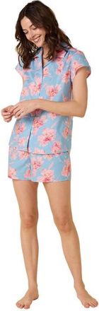 The Cats Pajamas Luxe Pima Short Print Set in Celeste at Nordstrom, Size X-Small