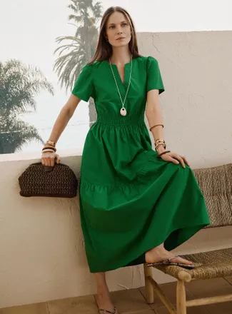 Contemporaine Womens Vibrant green tiered poplin dress