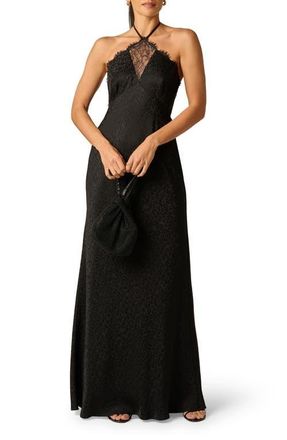 Adrianna Papell Leopard Jacquard & Lace Halter Gown. in Black at Nordstrom, Size 12