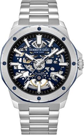 Kenneth Cole The Hollis Skeleton Automatic Bracelet Watch, 45mm in Silver at Nordstrom