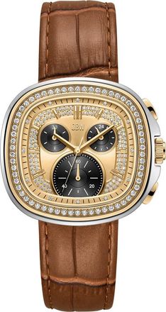 JBW Coast Chronograph Leather Strap Watch, 22mm x 42mm in Gold/brown at Nordstrom
