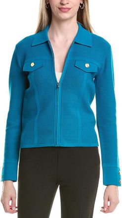 St. John Stretch Waffle Pique Collared Zip-Up Jacket