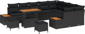 vidaXL Vidaxl - Garden Sofa Set with Cushion 12 pcs Black Poly rattan