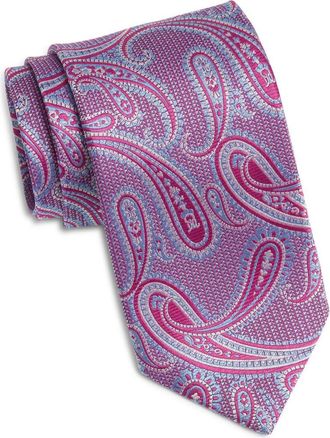 David Donahue X-Long Paisley Silk Tie in Berry at Nordstrom