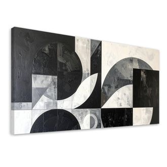 Feeby Cuadro Sobre Lienzo, Abstracci&oacute;n Geom&eacute;trica Negro Blanco, 120x60