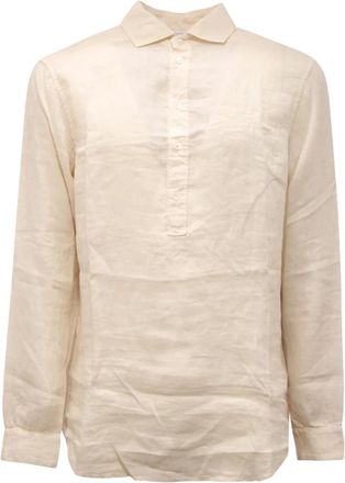 Paolo Pecora Linnen overhemd in blauw model P23Ec 1M - Heren - Casual Overhemden - Beige - L - Linnen - Overhemden