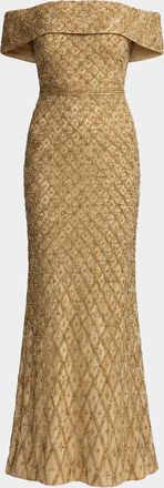 Mac Duggal Sequined Mesh Column Gown