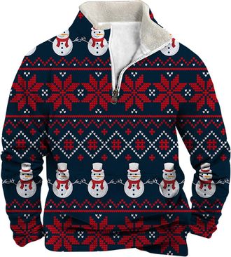 Generic Christmas Fleece Jumper For Men 1/4 Zip Christmas Sweatshirts For Men Novelty Funny Santa Pullover Ugly Xmas Jumper Long Sleeve Sweater Fleece Stand C