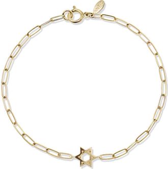 Anzie Love Letter Star of David Mini Paperclip Bracelet in Yellow Gold at Nordstrom, Size 6.75