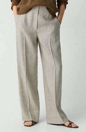 Theory Check Linen Blend Pants in Cream/Grey Multi at Nordstrom Rack, Size 4