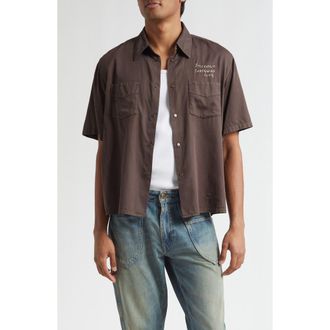 Stockholm Surfboard Club Jerry Logo Embroidered Short Sleeve Button-Up Shirt in Hickory at Nordstrom Rack, Size Medium