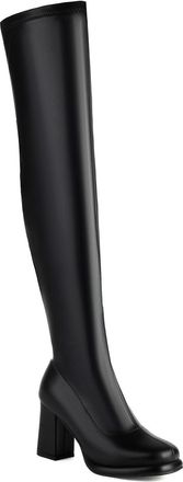 Generic Womens Round Toe Thigh High Boots PU Leather Over The Knee Boots with Side Zipper Chunky High Heel Platform Shoes,Black,3.5 UK