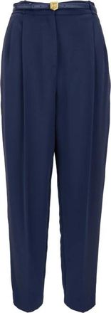 Elisabetta Franchi Broek met rits- haak en knoop - Dames - Broeken - Blauw - L - Polyester - Broeken