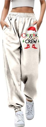 Generic Womens Christmas Joggers Funny Graphic Printed Holiday Sweatpants Elastic High Waist Trousers Loose Xmas Drawstring Jogging Pants Ladies Walking Runni