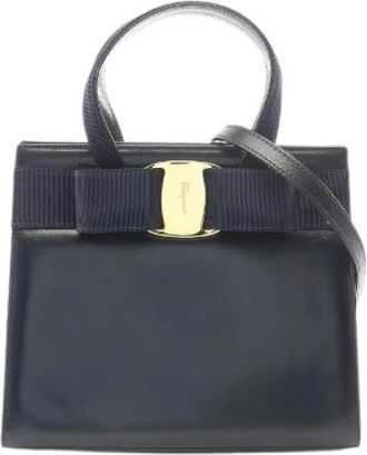 Ferragamo Pre-owned Vara Ribbon Leather 2way Handbag - Dames - Vintage Handtas - Blauw - ONE Size - Leer - Vintage