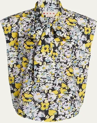 Marni Floral Tie-Neck Blouse