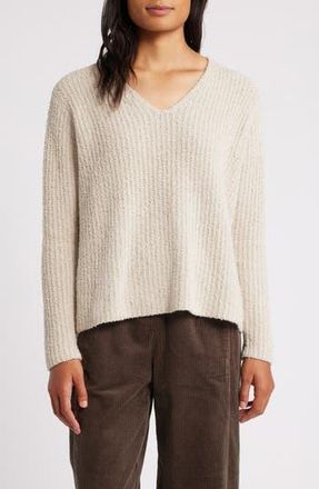 Eileen Fisher V-Neck Organic Cotton & Cashmere Blend Sweater in Chalk at Nordstrom Rack, Size X-Large