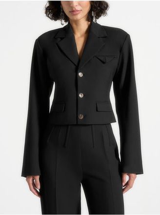 Mani&egrave;re De Voir Prisca Tailored Cropped Blazer in Black at Nordstrom, Size 14