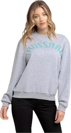 Trussardi Maxi Lettering Grijze Katoenen Trui - Dames - Sweatshirts - Grijs - XS - Katoen - Hoodies & sweatvesten