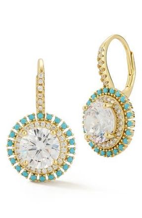 Sphera Milano Cubic Zirconia & Synthetic Turquoise Halo Lever Back Earrings in Gold/white at Nordstrom Rack